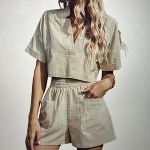Casual Khaki 2 piece short set